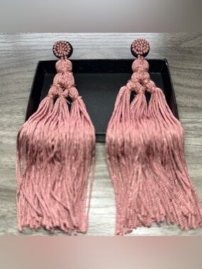 Mauve Tassel Statement Earrings